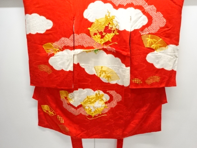 アンティーク　絞り巻物に笹模様刺繍着物